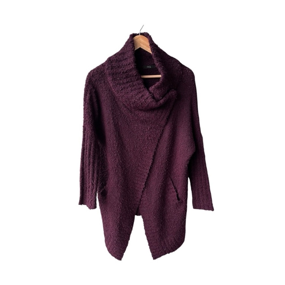 RDI Sweater Cardigan Purple Burgundy Boucle Knit Cowl Neck Wrap Boho Size Small